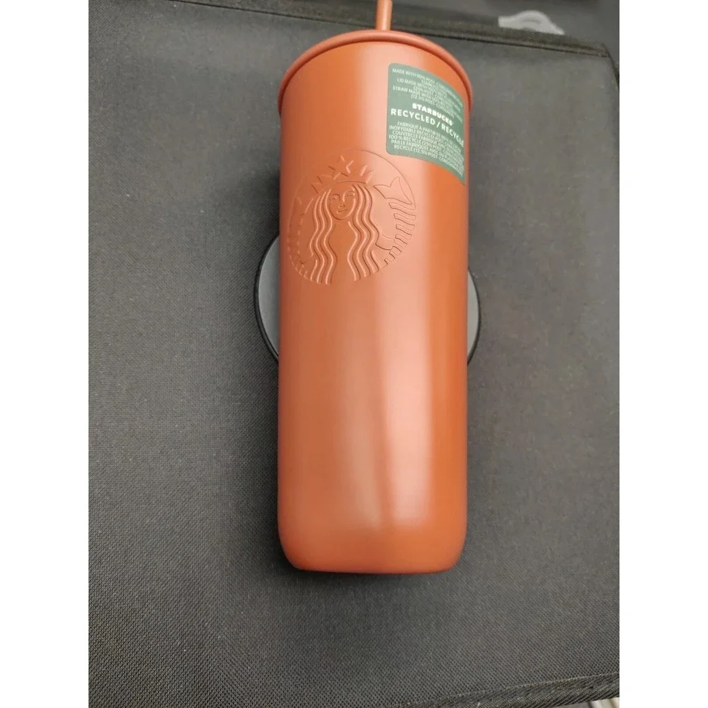 Starbucks 2024 Terracotta Recycled Stainless Steel Triangle Tumbler w Straw 24oz